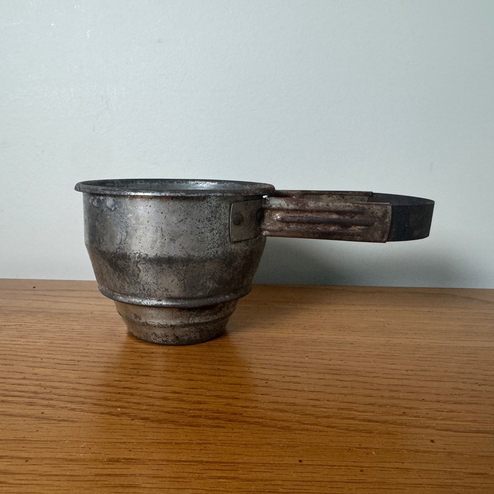 Vintage Small Tin Flour Sifter Rustic Metal Hand Crank Kitchen Tool